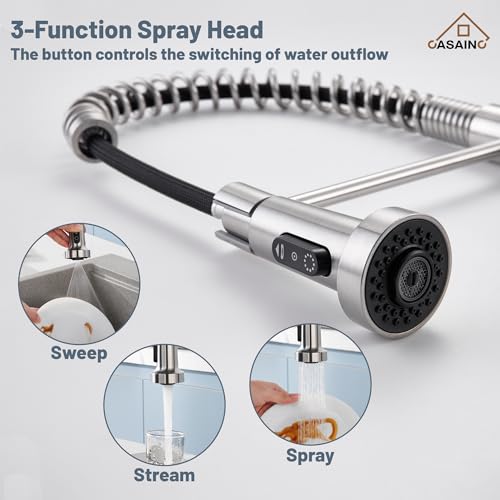 CASAINC Kitchen Faucet with Pull Down Sprayer, Touchless Motion Sensor Smart Activated Hands Free Single Handle, Brushed Nickel Kitchen Faucet for Bar Laundry Kitchen Sink