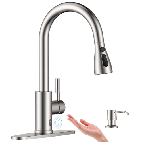 APPASO Touchless Kitchen Faucet with Pull-Down Sprayer, Kitchen Sink Faucet Touchless Brushed Nickel, Single Handle Hands-Free Motion Sensor Faucets Suitable for 1 or 3-Hole Sink, Stainless Steel