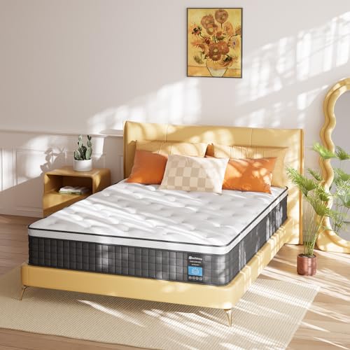 PECHINOU Mattress Full Size, 12 Inch Full Mattress with Individually Wrapped Pocket Coils, Medium Firm Support, Back Pain Relief & Cooling,100 Nights Trial