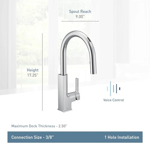Moen S72308EVBG STO Smart Touchless Pull Down Sprayer Kitchen Faucet with Voice Control and Power Boost, Brushed Gold