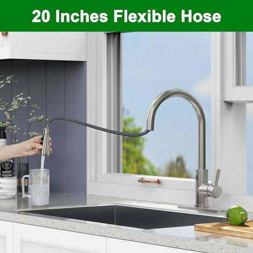 Touchless Kitchen Faucet, MSTJRY Smart Motion Sensor Activated Hands-Free Single Handle Kitchen Faucet with Pull-Down Sprayer, Brushed Stainless Steel Faucet for Kitchen Sink, 1/3 Hole Deck Plate
