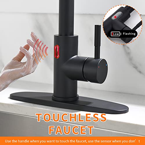 OWOFAN Touchless Kitchen Faucet with Pull Down Sprayer LED Light Single Handle Kitchen Sink Faucet Motion Sensor Smart Hands-Free Black