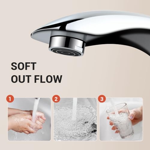 Touchless Bathroom Faucet Automatic Motion Sensor Sink Faucets with Hole Cover Plate and Temperature Mixer,Motion Activated Hands-Free Basin Smart Tap Commercial Sensor Faucet (Chrome)…