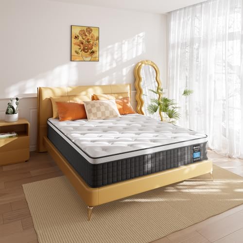 PECHINOU Mattress Full Size, 12 Inch Full Mattress with Individually Wrapped Pocket Coils, Medium Firm Support, Back Pain Relief & Cooling,100 Nights Trial