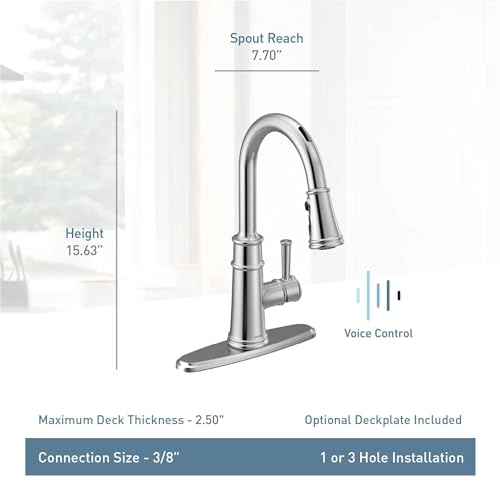 Moen 7260EVSRS Belfield Smart Faucet Touchless Pull Down Sprayer Kitchen Faucet with Voice Control and Power Boost, Spot Resist Stainless