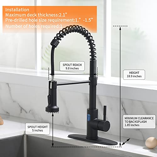 OWOFAN Touchless Kitchen Faucet with Pull Down Sprayer LED Light Single Handle Kitchen Sink Faucet Motion Sensor Smart Hands-Free Black