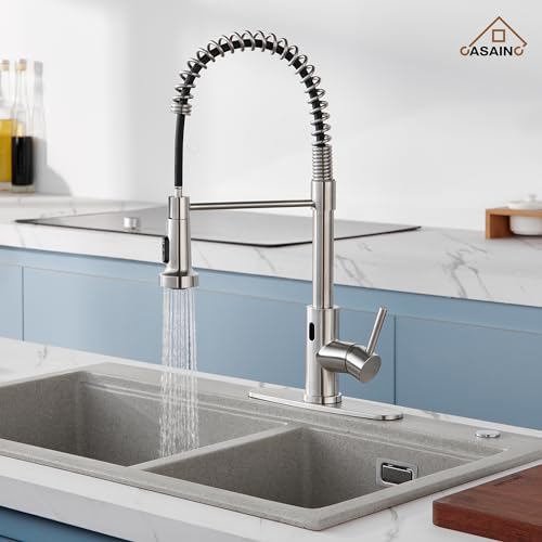 CASAINC Kitchen Faucet with Pull Down Sprayer, Touchless Motion Sensor Smart Activated Hands Free Single Handle, Brushed Nickel Kitchen Faucet for Bar Laundry Kitchen Sink