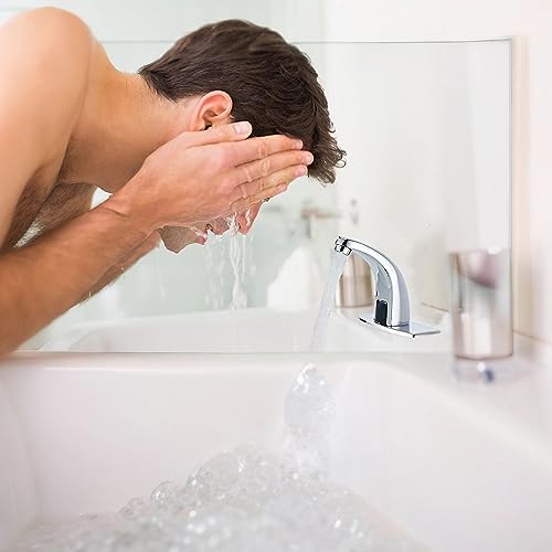 Halo Sanitary Touchless Bathroom Faucet Automatic Motion Sensor Faucet CEC Watersense with Hole Cover Deck Plate Chrome