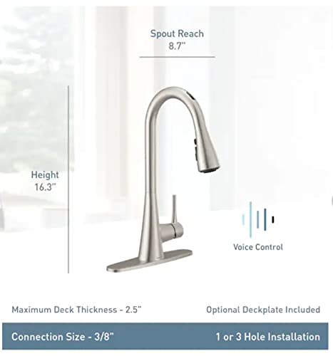 Moen Sarai 87836EVSRS Smart Faucet Spot Resist Stainless 1-Handle Deck-Mount Pull-Down Voice Activated Kitchen Faucet (Stainless Steel)