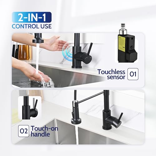 LUFEIDRA Touchless Kitchen Faucet with Pull Down Sprayer-Black Kitchen Faucet with Side Motion Sensor, Smart Hands-free Spring Kitchen Sink Faucet for Modern Rv Outdoor Laundry Bar Sink, Matte Black