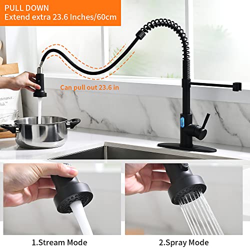 OWOFAN Touchless Kitchen Faucet with Pull Down Sprayer LED Light Single Handle Kitchen Sink Faucet Motion Sensor Smart Hands-Free Black