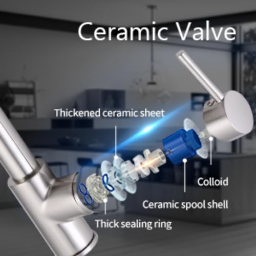 VIDEC Smart Kitchen Faucet, 3 Modes Pull Down Sprayer, Smart LED for Water Temperature Control, Ceramic Valve, 360-Degree Rotation, 1 or 3 Hole Deck Plate. (KW-21CG, Champagne Gold).