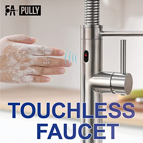 Fapully Touchless Kitchen Faucet with Pull Down Sprayer,Sensor Commercial Pull-Down Single Handle Kitchen Sink Faucet Brushed Nickel