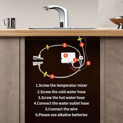 Touchless Bathroom Faucet Automatic Motion Sensor Sink Faucets with Hole Cover Plate and Temperature Mixer,Motion Activated Hands-Free Basin Smart Tap Commercial Sensor Faucet (Chrome)…