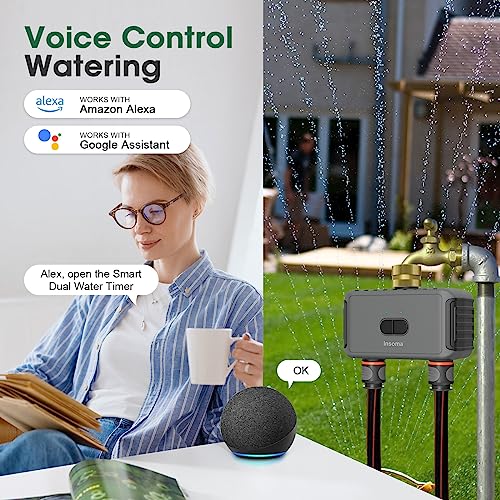 WiFi Water Timer, Smart Sprinkler Timer for Garden Hose Faucet, Programmable Watering Irrigation Brass 2 Outlets and Swivel Timer, APP Control Garden System for Lawns and Yard Compatible with Alexa