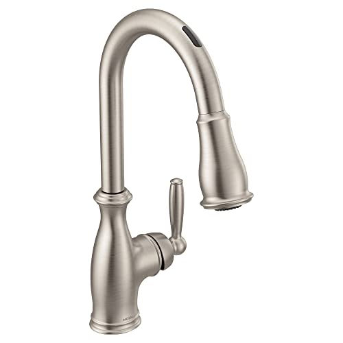 Moen 7185EVSRS Brantford Smart Faucet Touchless Pull Down Sprayer Kitchen Faucet with Voice Control and Power Boost, Spot Resist Stainless