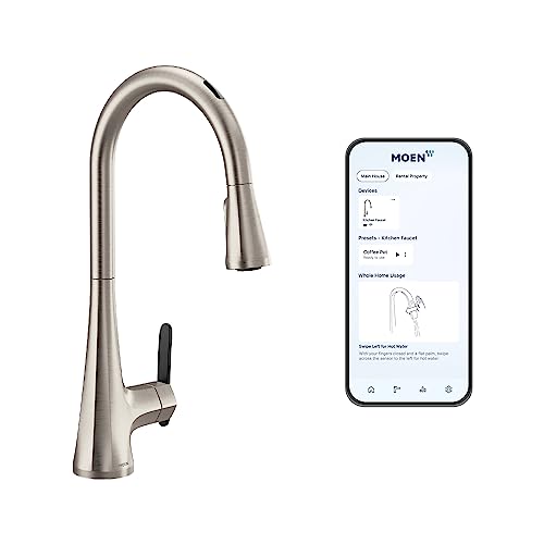 Moen Sinema Spot Resist Stainless Smart Faucet Touchless Pull-Down Sprayer Kitchen Faucet with Voice and Motion Control, S7235EV2SRS