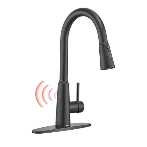 Tohlar Black Touchless Smart Kitchen Faucet with Pull Out Sprayer, Single Handle Motion Sensor High Arc Bar Faucets for Farmhouse Camper Rv Sink, Matte Black
