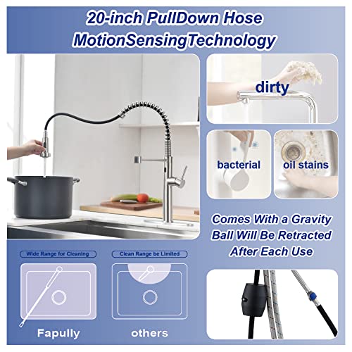 Fapully Touchless Kitchen Faucet with Pull Down Sprayer,Sensor Commercial Pull-Down Single Handle Kitchen Sink Faucet Brushed Nickel