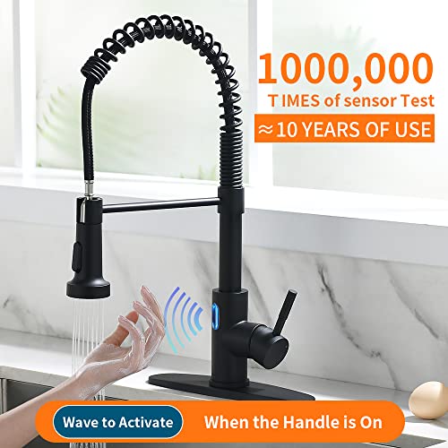 OWOFAN Touchless Kitchen Faucet with Pull Down Sprayer LED Light Single Handle Kitchen Sink Faucet Motion Sensor Smart Hands-Free Black