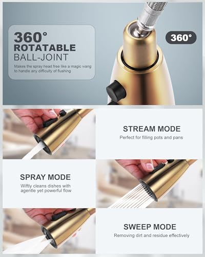 Touchless Kitchen Faucet Stainless Steel: WOWOW Smart Motion Sensor Kitchen Sink Faucet with Sprayer, Automatic Hand-free Brushed Gold Kitchen Faucet for Sink 1 or 3 Hole