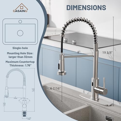 CASAINC Kitchen Faucet with Pull Down Sprayer, Touchless Motion Sensor Smart Activated Hands Free Single Handle, Brushed Nickel Kitchen Faucet for Bar Laundry Kitchen Sink