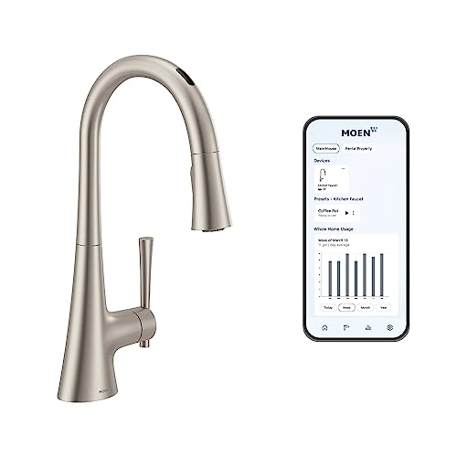 Moen 9126EVSRS Kurv Smart Faucet Touchless Pull Down Sprayer Kitchen Faucet with Voice Control and Power Boost, Spot Resist Stainless