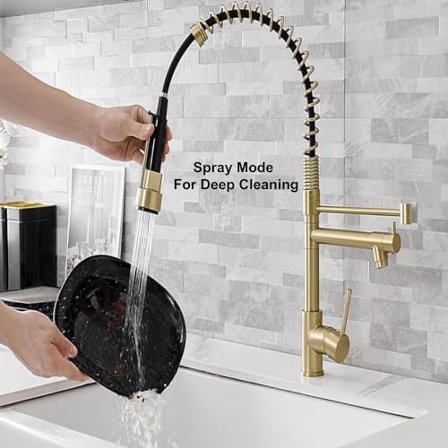VIDEC Smart Kitchen Faucet, 3 Modes Pull Down Sprayer, Smart LED for Water Temperature Control, Ceramic Valve, 360-Degree Rotation, 1 or 3 Hole Deck Plate. (KW-21CG, Champagne Gold).