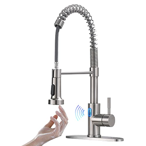 OWOFAN Touchless LED Light Kitchen Sink Faucet Pull Down Sprayer Smart Motion Sensor Activated Hands Free Single Handle Kitchen Faucet Brushed Nickel