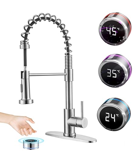 JIANIANHUA Touchless Kitchen Faucet Motion Sensor Smart Kitchen Sink Faucet with Pull Down Sprayer Commercial Modern Single Handle Kitchen Faucets Brushed Nickel Movable Sensor Faucet