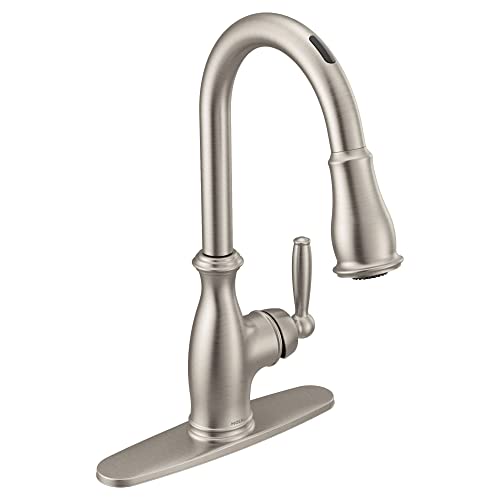 Moen 7185EVSRS Brantford Smart Faucet Touchless Pull Down Sprayer Kitchen Faucet with Voice Control and Power Boost, Spot Resist Stainless