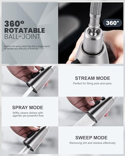 Touchless Kitchen Faucet Stainless Steel: WOWOW Smart Motion Sensor Kitchen Sink Faucet with Sprayer, Stainless Steel Kitchen Faucet for Sink 1 or 3 Hole Brushed Nickel Single Handle Kitchen Tap