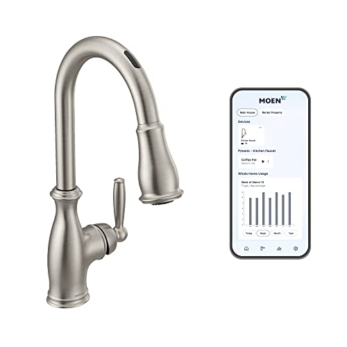 Moen 7185EVSRS Brantford Smart Faucet Touchless Pull Down Sprayer Kitchen Faucet with Voice Control and Power Boost, Spot Resist Stainless