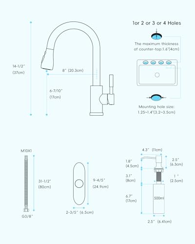 APPASO Touchless Kitchen Faucet with Pull-Down Sprayer, Kitchen Sink Faucet Touchless Brushed Nickel, Single Handle Hands-Free Motion Sensor Faucets Suitable for 1 or 3-Hole Sink, Stainless Steel