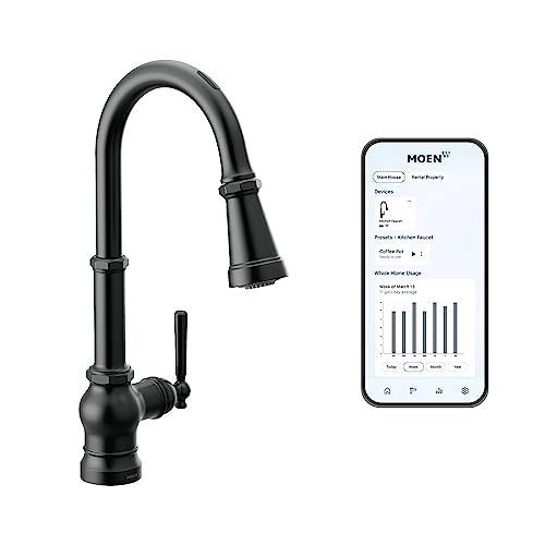 Moen Paterson Matte Black Smart Faucet Touchless Pull Down Sprayer Kitchen Faucet with Voice Control and Power Boost, S72003EVBL
