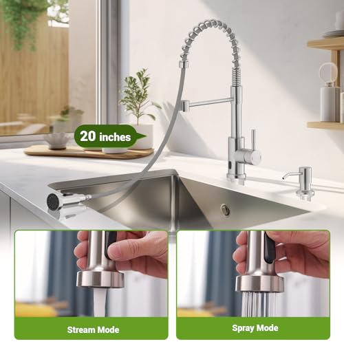 APPASO Touchless Kitchen Faucet with Soap Dispenser, Motion Sensor Activated Hands-Free Automatic Faucet for Sink with Pull Down Sprayer, Single Handle Smart Faucets for Kitchen Sink, Brushed Nickel