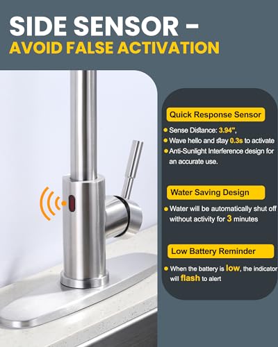 Touchless Kitchen Faucet Stainless Steel: WOWOW Smart Motion Sensor Kitchen Sink Faucet with Sprayer, Stainless Steel Kitchen Faucet for Sink 1 or 3 Hole Brushed Nickel Single Handle Kitchen Tap