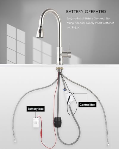 APPASO Touchless Kitchen Faucet with Pull-Down Sprayer, Kitchen Sink Faucet Touchless Brushed Nickel, Single Handle Hands-Free Motion Sensor Faucets Suitable for 1 or 3-Hole Sink, Stainless Steel