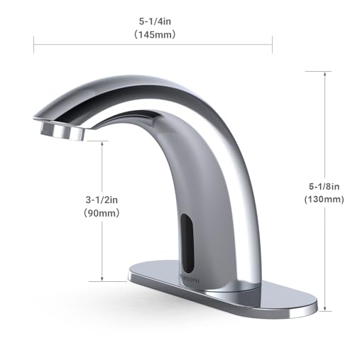 PRIMSOPH Automatic Motion Sensor Hands Free Electronic Infrared Smart Commercial Touchless Bathroom Sink Faucet with Cover Plate Temperature Mixer Battery or Plug-in Powered Satin Chrome
