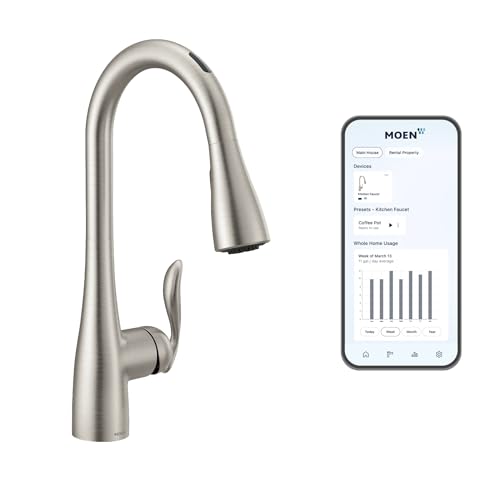 Moen Arbor Spot Resist Stainless Smart Faucet Touchless Hands-Free Kitchen Faucet with Pull Down Sprayer Featuring Voice Control and Power Boost, 7594EVSRS