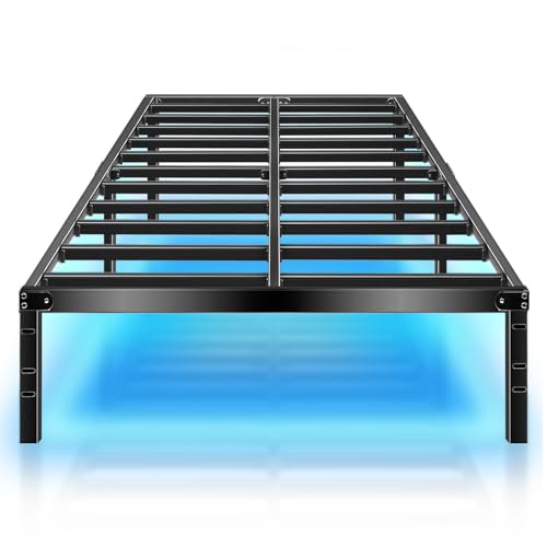 HAAGEEP Metal Full Size Bed Frame with Led Lights Double Platform Bedframe No Box Spring Needed Mattress Frames 14 Inch High