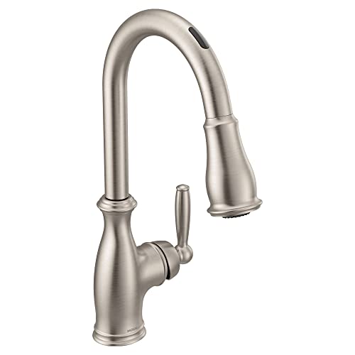 Moen 7185EVSRS Brantford Smart Faucet Touchless Pull Down Sprayer Kitchen Faucet with Voice Control and Power Boost, Spot Resist Stainless