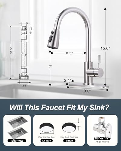 Touchless Kitchen Faucet Stainless Steel: WOWOW Smart Motion Sensor Kitchen Sink Faucet with Sprayer, Stainless Steel Kitchen Faucet for Sink 1 or 3 Hole Brushed Nickel Single Handle Kitchen Tap