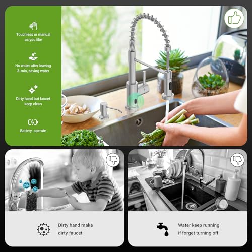 APPASO Touchless Kitchen Faucet with Soap Dispenser, Motion Sensor Activated Hands-Free Automatic Faucet for Sink with Pull Down Sprayer, Single Handle Smart Faucets for Kitchen Sink, Brushed Nickel