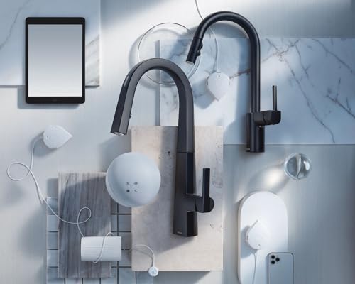 Moen Align Matte Black Smart Faucet Touchless Kitchen Faucet with Pull Down Sprayer, Modern Kitchen Sink Faucet with Voice Control and Power Boost, 7565EVBL