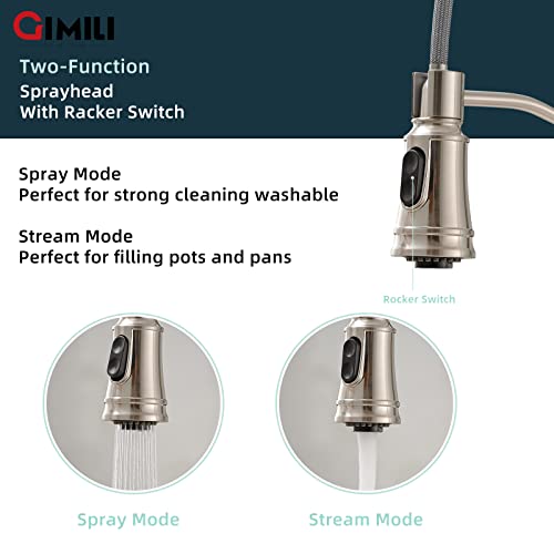 GIMILI Smart Touchless Kitchen Sink Faucet with Pull Down Sprayer, Motion Sensor Activated Hands-Free Single Handle Kitchen Faucet Brushed Nickel