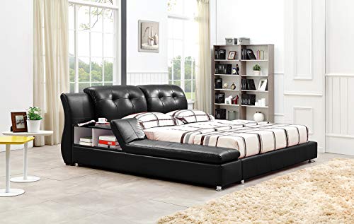 GREATIME King Size Platform Bed, Black Color Bed, Luxury Bed Frame, Modern Upholstered Bed, No Box Spring Needed, Bedframe with Headboard