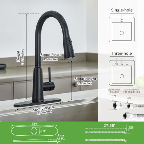 Tohlar Black Touchless Smart Kitchen Faucet with Pull Out Sprayer, Single Handle Motion Sensor High Arc Bar Faucets for Farmhouse Camper Rv Sink, Matte Black