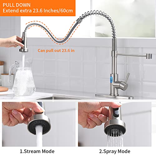 OWOFAN Touchless LED Light Kitchen Sink Faucet Pull Down Sprayer Smart Motion Sensor Activated Hands Free Single Handle Kitchen Faucet Brushed Nickel