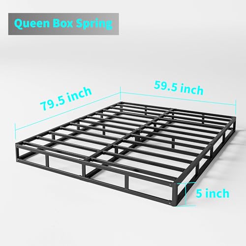 HUEIIS Queen Box Spring 5 Inch High Profile Strong Metal Frame Mattress Foundation, Quiet Noise-Free,Easy Assembly, 3000lbs Max Weight Capacity